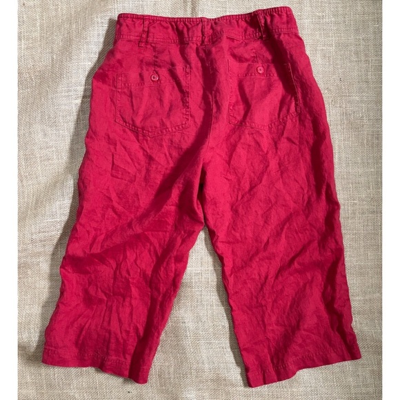 Coldwater Creek Red Linen Cropped Pants 4 6 Wide Leg Preppy Boho Minimalist - Picture 4 of 4